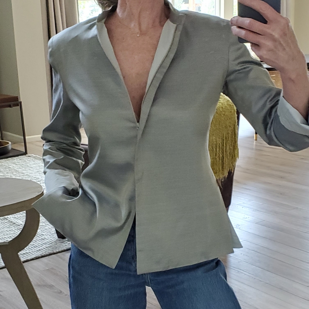 Giorgio Armani 2 PIECE Vtg. 50% Silk Blazer Jacket+Skirt Suit Metallic Sz 6 EUC
